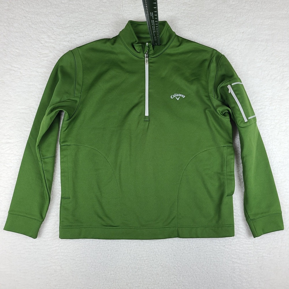 Callaway Sweater Mens Medium Green Quarter Zip Performance Tech Golf Side Pocket